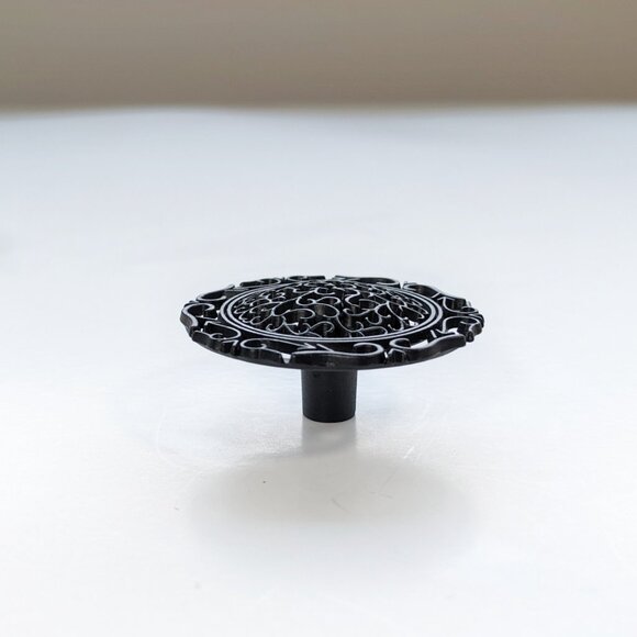 Lot of 4 Ornate Filigree Metal Cabinet Knobs Black drawer pulls round Japan NOS - Picture 4 of 6